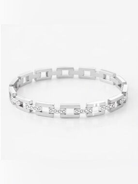 ✨Silver Link Bracelet Rhinestone Bar Minimal Designer Inspired✨ 💦 Waterproof 💧💦